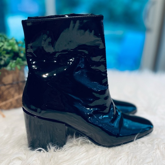 The Kooples Black Patent Leather Block Heel Ankle Boots - Picture 3 of 12